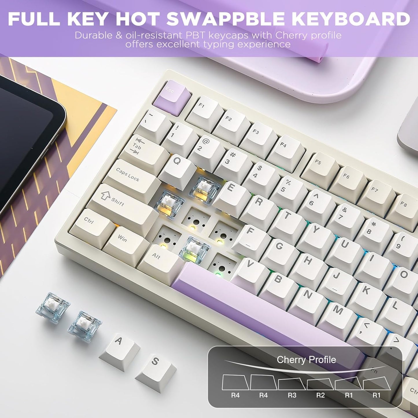 YUNZII AL80 Wireless Mechanical Keyboard,Full Aluminum CNC, Smart LCD Display,Hot Swappable Gasket Mount 75% Layout with Knob,BT/2.4G/USB-C,QMK/VIA Support for Win/Mac (Silver, Cocoa Cream V2 Switch)