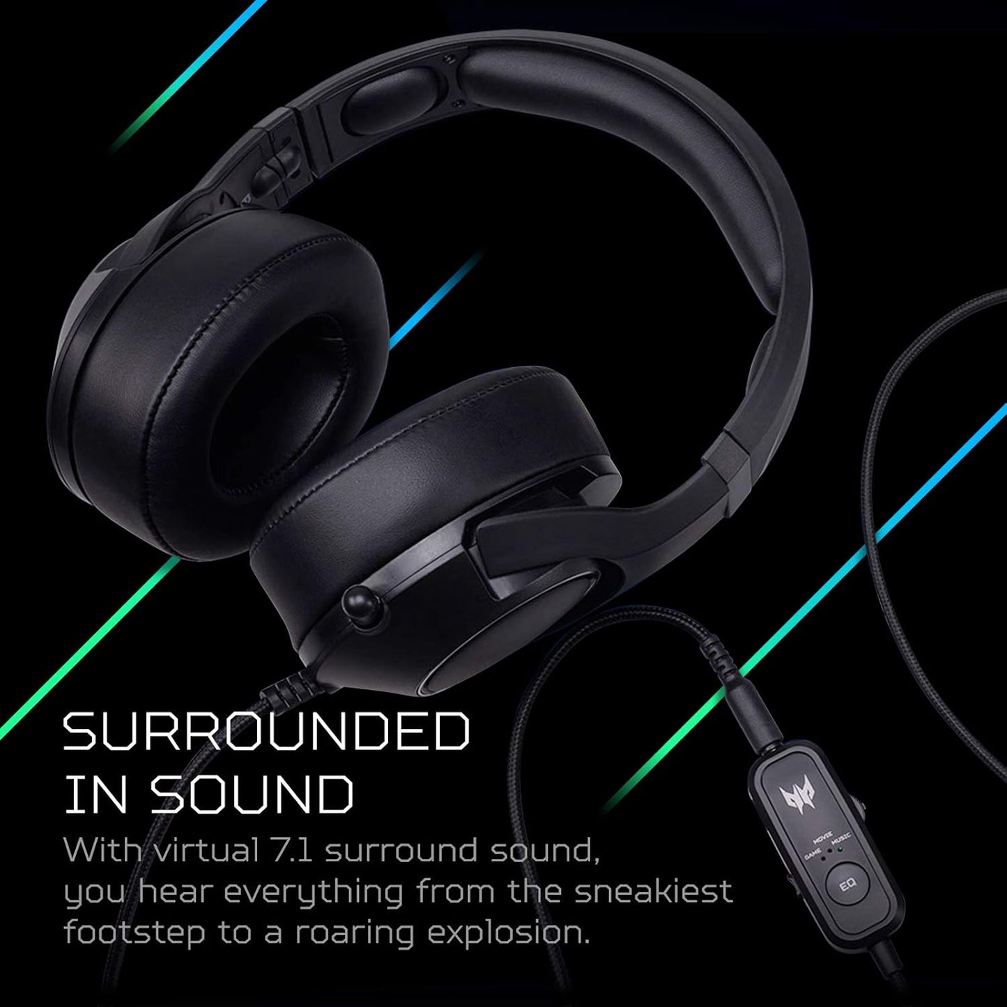 Acer Nitro Gaming Headset II: 50mm Drivers | Retractable Omni-Directional Noise-Canceling Microphone with On-Cable Controls | Over-Ear Design with RGB Lights, (Pack of 1)