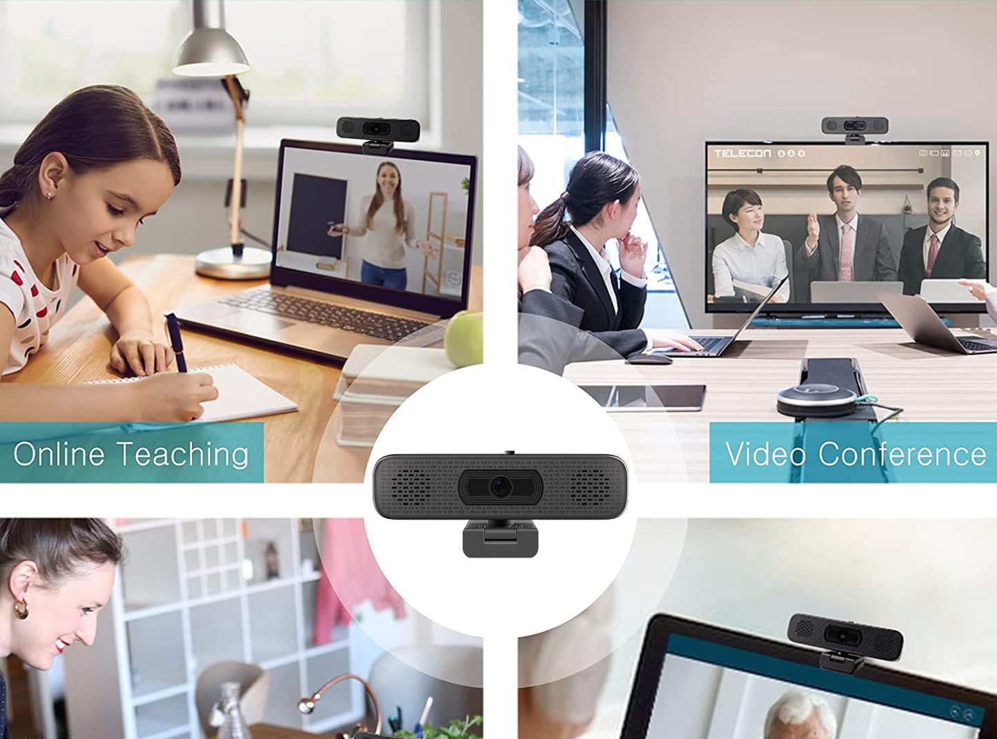 2K HD Webcam with 2 Speakers & Built-in Microphone for Computer Laptop,90 Degree View Angle Desktop USB Stream Camera with Privacy Cover for Conferencing Video Call/Network Teaching/YouTube/Skype
