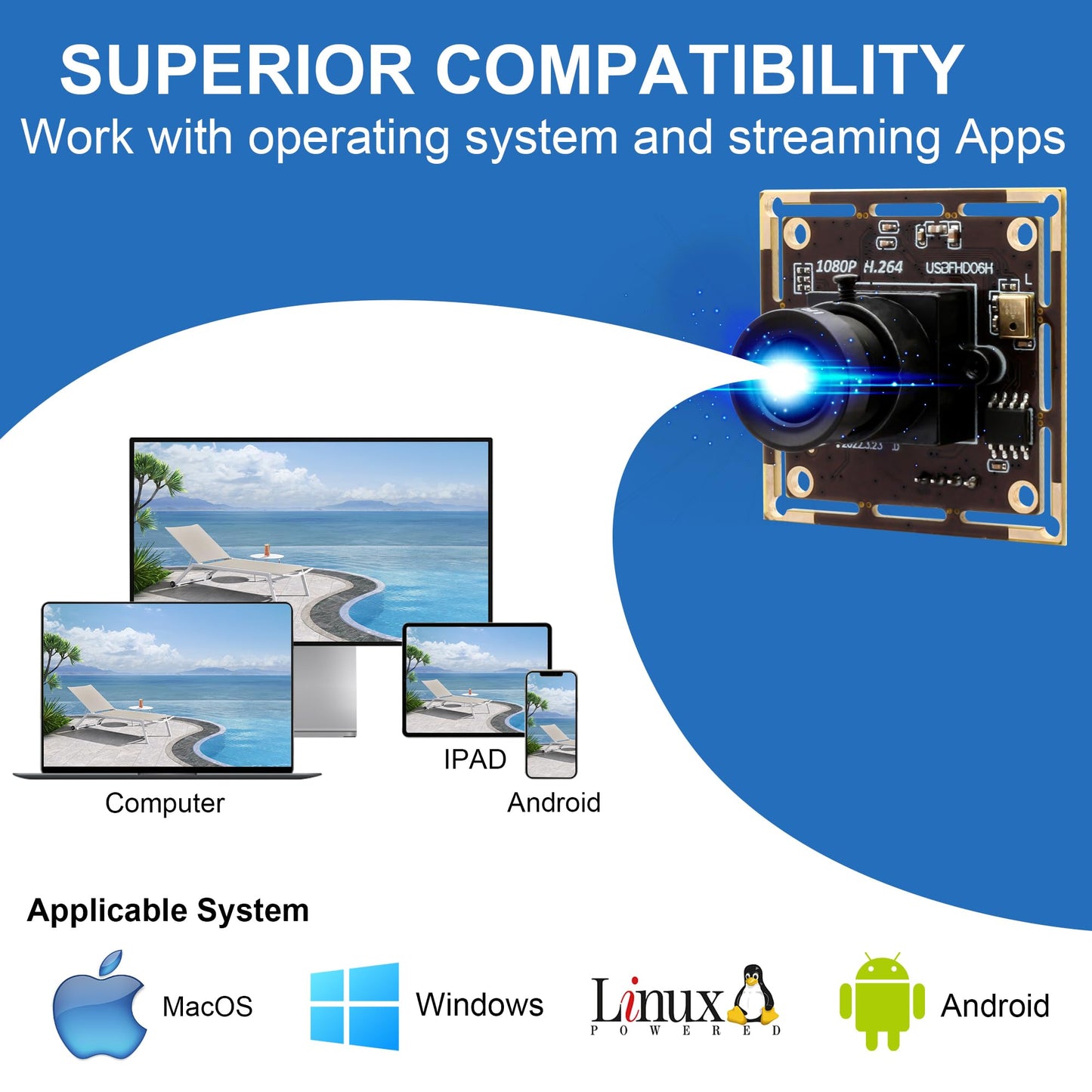ALPCAM 1080P USB Camera Module for Raspberry Pi, 2MP 30FPS CMOS IMX323 Low Light Webcam with 3.6mm Lens, Industrial Lightburn Camera Board for Windows Linux Mac OS