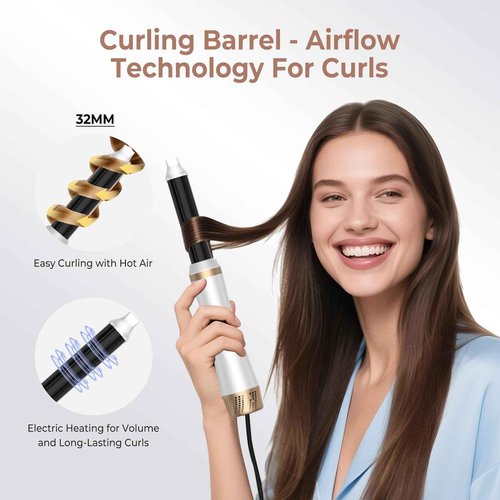5 in 1 Hair Dryer Brush Set, Blow Dryer Brush with Air Style Wrap Hair Styler, Negative Ionic Magic Style Set, Detachable Air Curler for Volumizer,Straightener,Drying