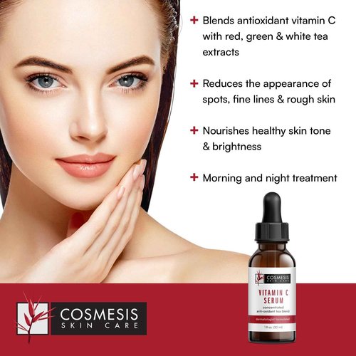 Cosmesis Vitamin C Serum: Rejuvenate & Protect Skin with 12% Concentrated Vitamin C & Antioxidant Tea Extracts for Brighter, Healthier Skin - 1 fl oz.