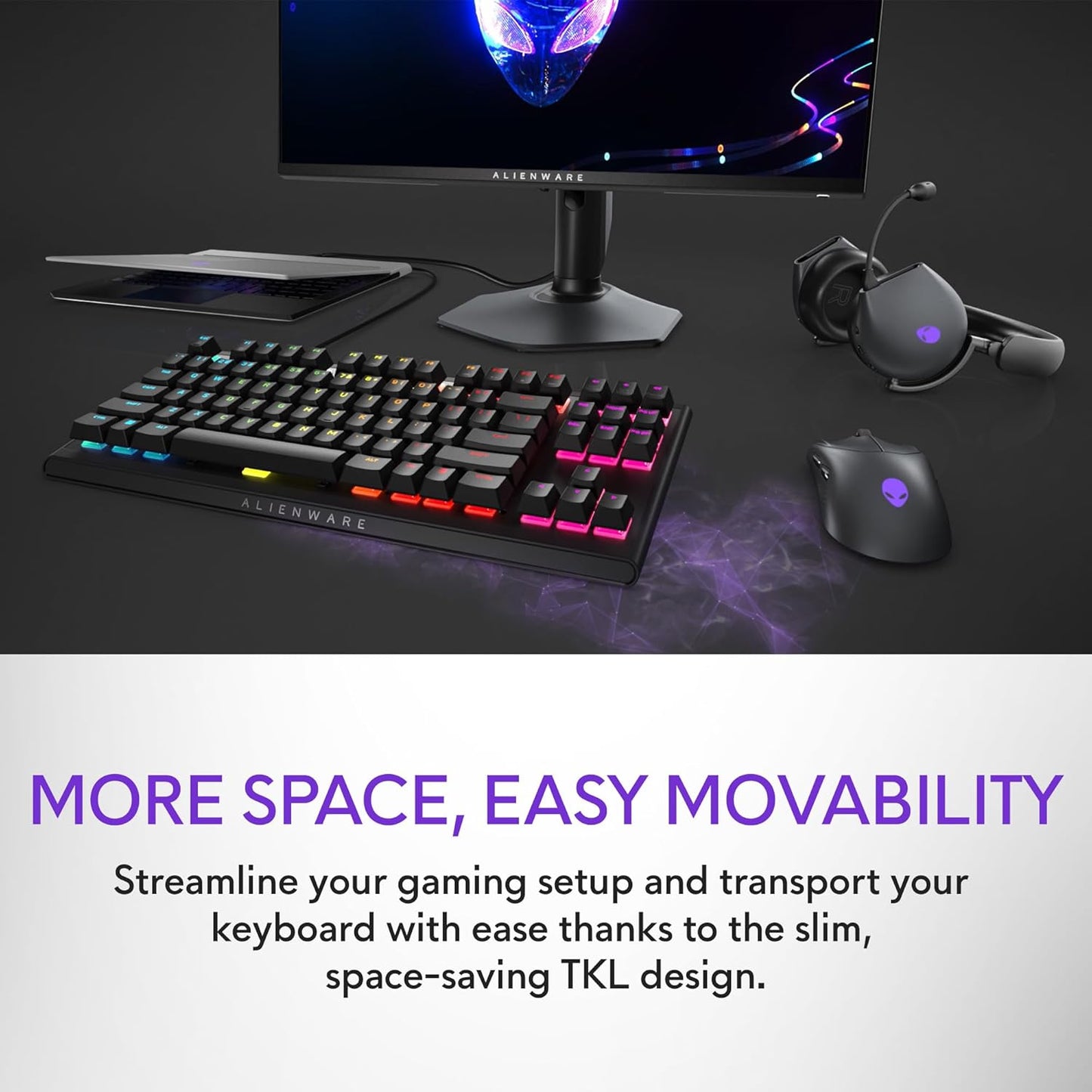Alienware Low-Profile RGB Gaming Keyboard AW510K Light, Alienfx Per Key RGB Lighting, Media Controls and USB Passthrough, Cherry MX Low Profile Red Switches, Lunar light