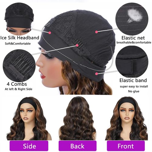 Comfair Headband Wigs Human Hair Half Wigs for Black Women 1B30 Color Wear and Go Glueless Bob Headband Wigs Short Straight Wigs 180% Density No lace Headband wig