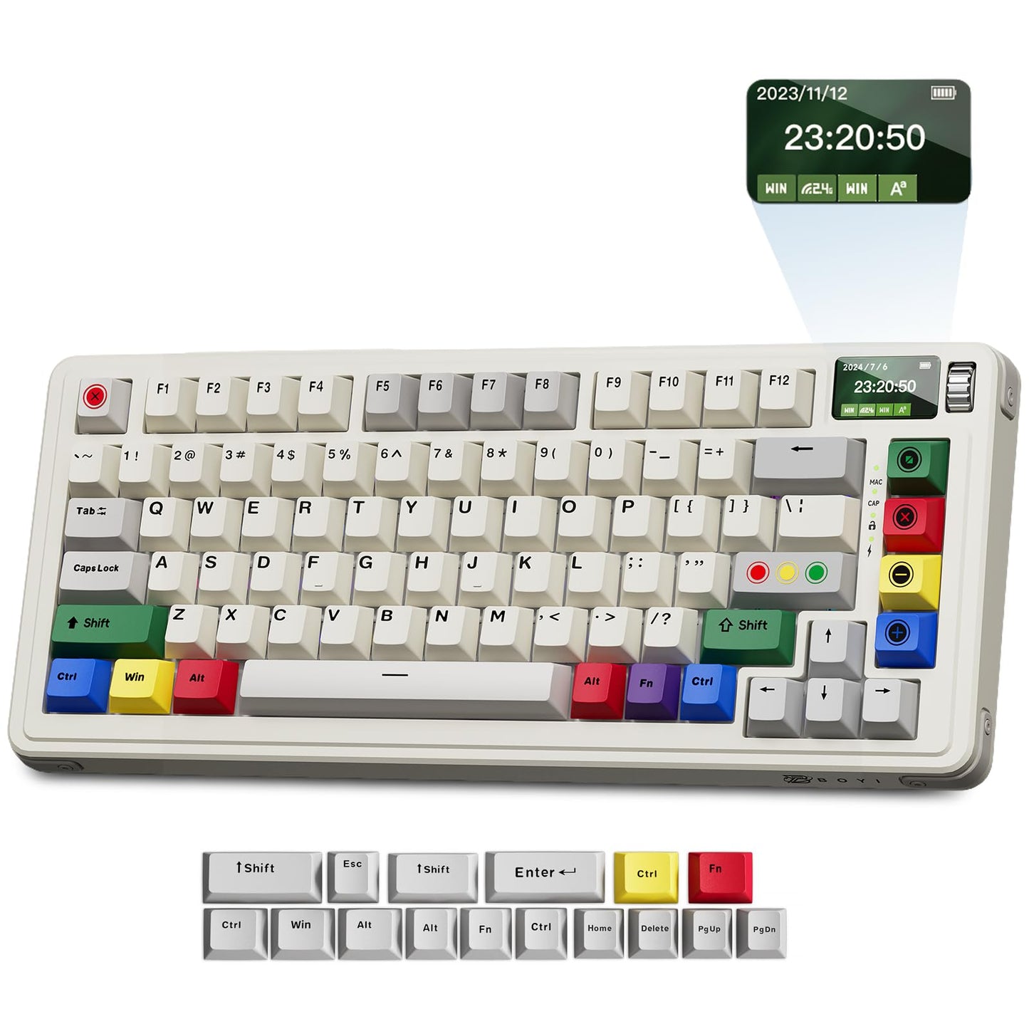 ZMX X BOYI C75Pro Retro Gaming Keyboard,75& Hot Swap Gasket-Mounted Wireless Bluetooth 5.0/2.4G Type-C Wired Custom RGB TKL Mechanical Keyboard with Screen&Knob for PC/Mac Gamer