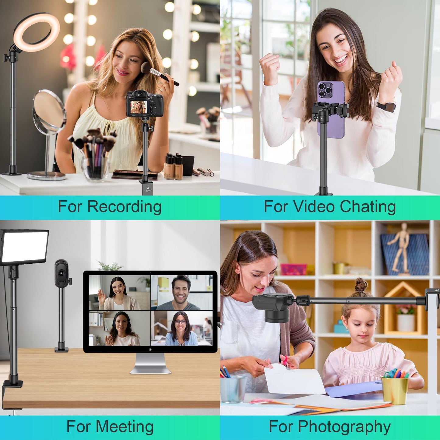 ailight Webcam Stand for Desk, Adjustable Camera Desk Stand Webcam Mount for Obsbot GoPro Anker insta Logitech Webcam C922 C930e C920S C920 C615 C960 C920x with 1/4" Thread