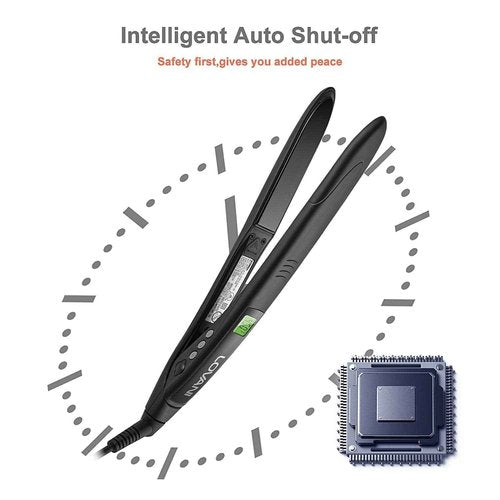 LOVANI Titanium Flat Iron, 450F High Heat Hair Straightener with Digital LCD, Dual Voltage, Auto Shut Off, Heat Resistant Bag, Glove and 2 Hair Clips (7 Piece Set), Black