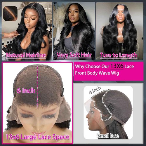KXBKXB 13x6 Body Wave Wigs for Women 220% Density Lace Frontal Wig Human Hair Pre Plucked Body Wave Glueless Lace Front Wig Human Hair Natural Color Wigs (18inch)