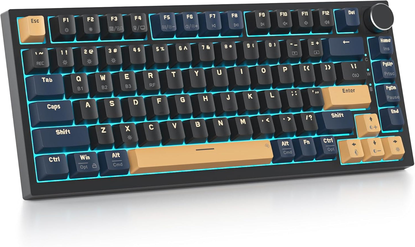 75% Wireless Creamy Mechanical Keyboard, Hot Swappable Custom Keyboard, RGB Backlit Gasket Gaming Keyboard, 2.4G/BT5.0/USB-C Mechanical Gaming Keyboard, Pre-lubed Linear Gray Cream Switches
