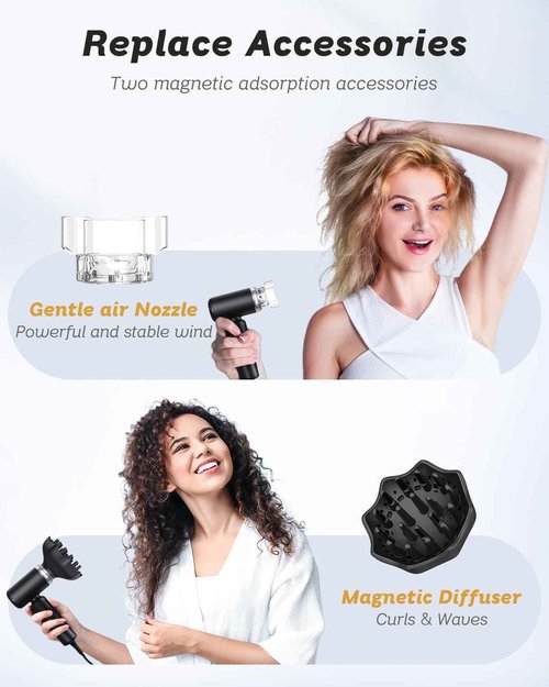 Lightweight Mini Hair Dryer,Professional High-Speed Brushless Motor Ionic Blow Dryer for Fast Drying, Magnetic Wall Mounted Diffuser Concentrator, Quiet Small Hairdryer