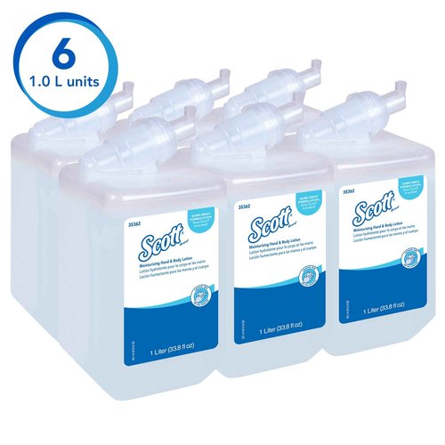 Kleenex Scott® Moisturizing Hand & Body Lotion (35362), 1.0 L Bottles, White, Fresh Fragrance (6 Bottles/Case)