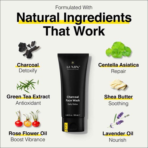 Lumin 4 Piece Men Skincare Set with Charcoal Face Wash, Deep Scrub, Daily Moisturizer & Dark Circle Defense Balm, Helps Detoxing & Hydrating, for All Skin Types