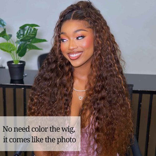 ALHER Water Wave #P4/27 Highlight 2x6 Lace Closure 16 Inch, Honey Blonde Ombre Brown and Blond Wet and Wavy 2x6 Kim K Lace Closure Pre Plucked With Baby Hair, #P4/27 Color 100% Real Human Hair Closure