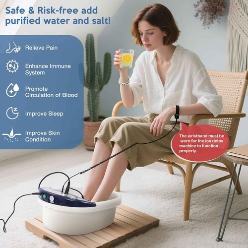 VnioLife Ionic Foot Bath Detox Machine, Ion Detox Foot Bath Cleanse, LED Display Spa with Heated Belt, Wrist Strap, Arrays, Liners (Portable Handbag)