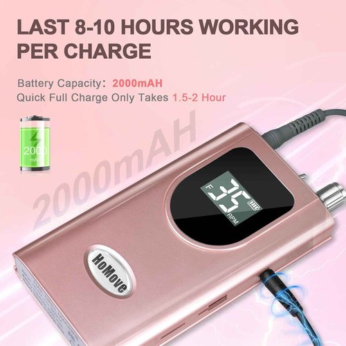 35000RPM Portable Nail Drill Machine, HoMove Professional Nail Drill Machine, Rechargeable Electric Efile Nail Drills for Acrylic Gel Nails, Cordless Portable Nails Drill【Rose Gold】