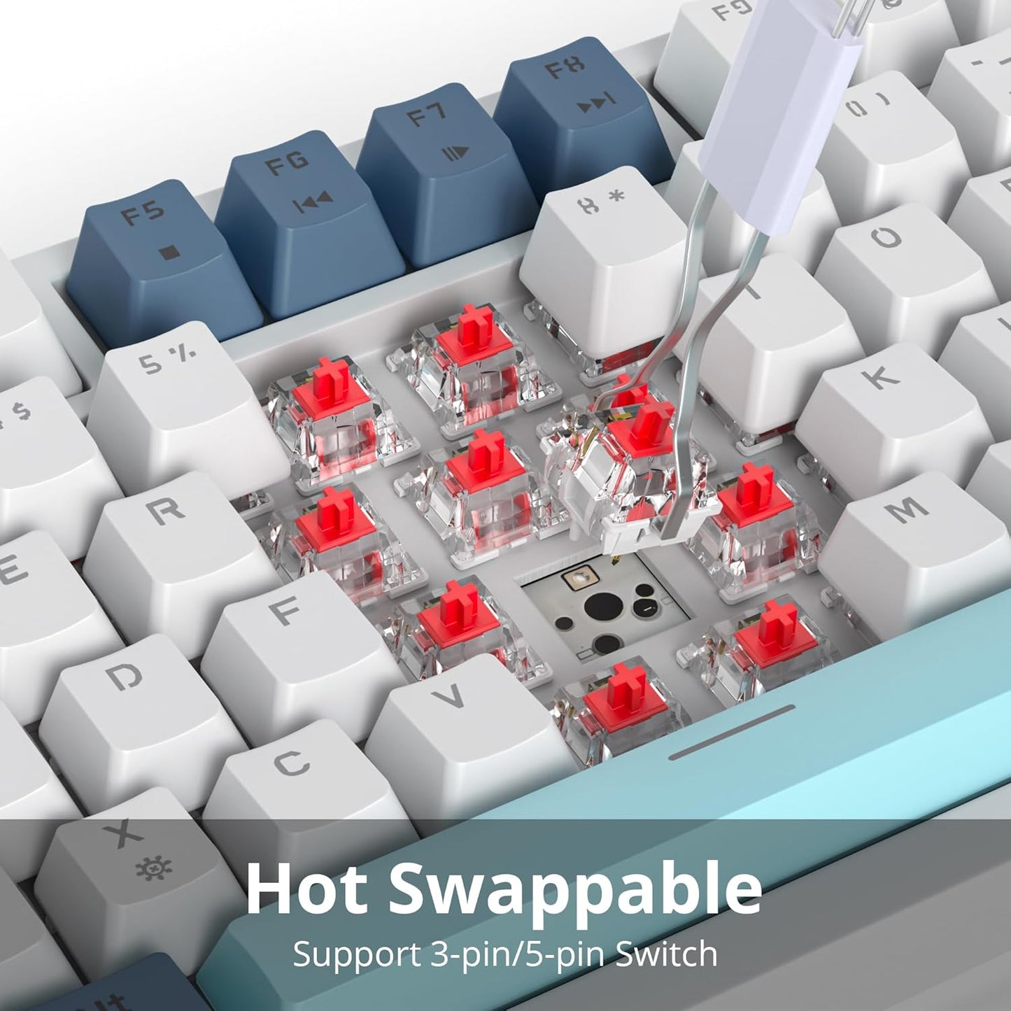 75% Wired Creamy Keyboard, Hot Swappable Mechanical Gaming Keyboard with Gasket Mounted, RGB Backlit, Red Switch, Knob Control for Win Pc Laptop(82 Blue)