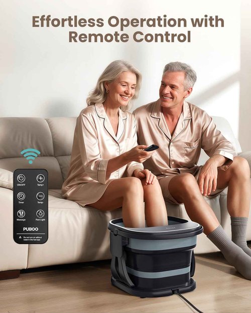 Puboo Collapsible Foot Spa Bath Massager with Heat, 95-115°F Precise Temp Control, Motorized Massage Rollers & Acupressure, Heated Foot Bath Soak Tub, Fits US Men’s Size 11, Gift for Christmas