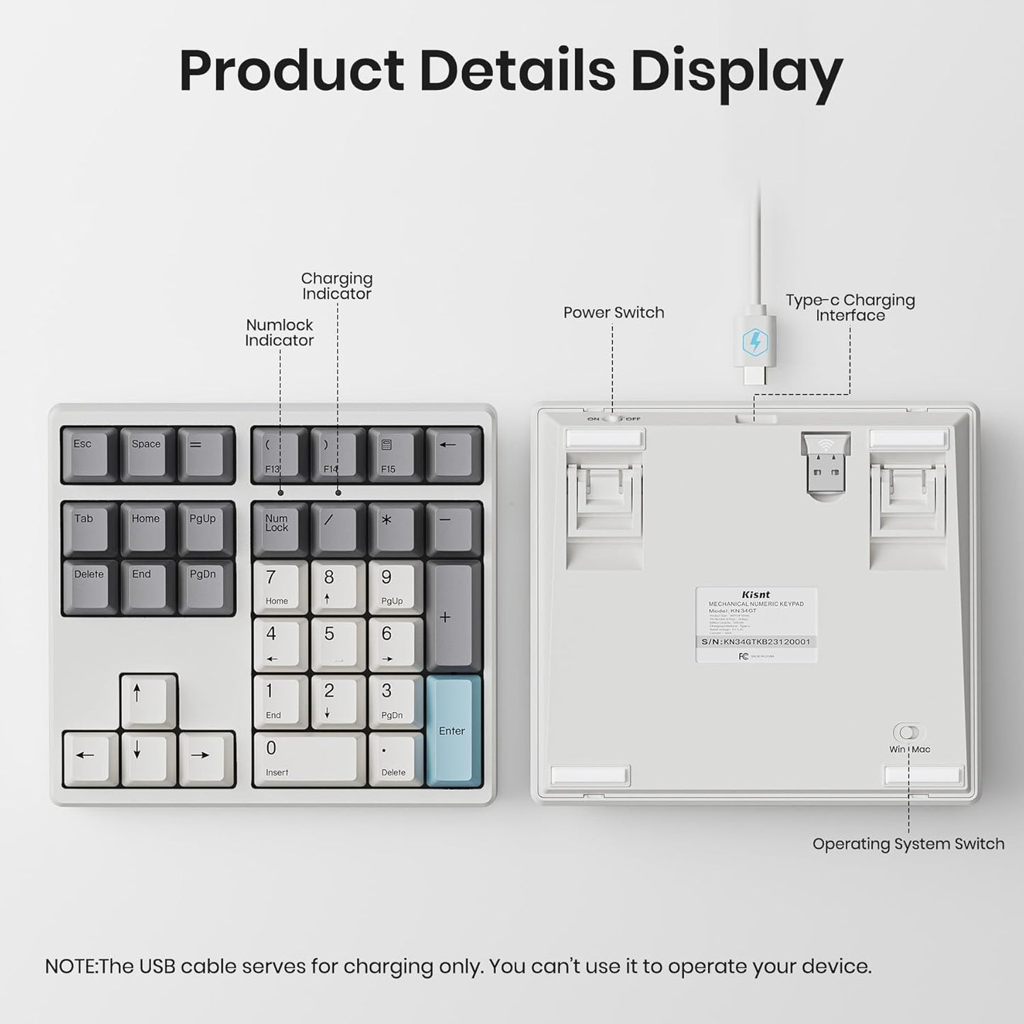 34 Keys Wired &Wireless Mechanical Number Pad