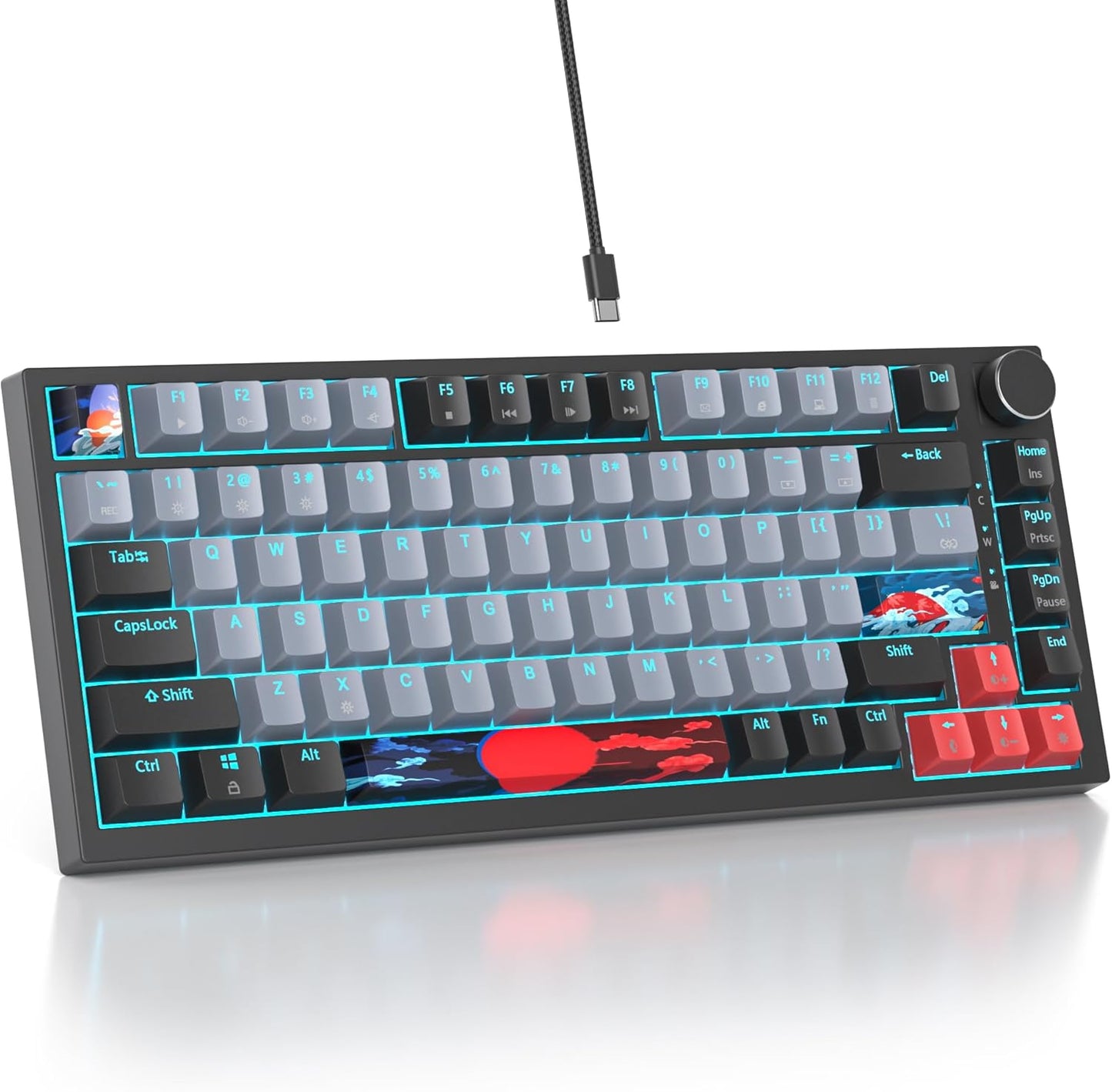 75 Percent Keyboard Gasket-Mounted with Sound Absorbing Pads, 82-Key Compact Wired RGB Mechanical Gaming Keyboard Hot-Swap Socket for Win, Monster