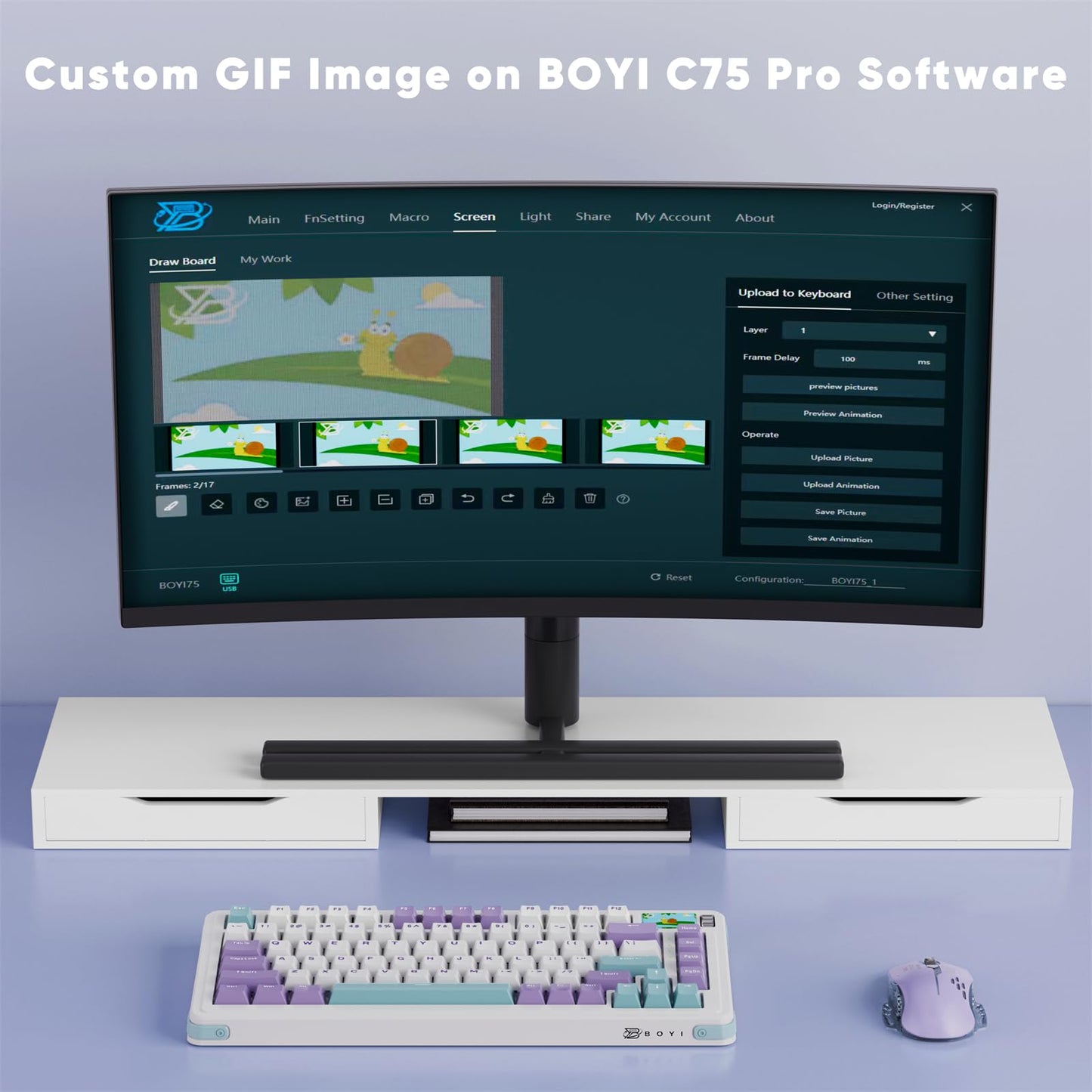 ZMX C75Pro TKL Gaming Keyboard,Hot Swap Gasket-Mounted Wireless Bluetooth 5.0/2.4G Type-C Wired Custom RGB Mechanical Keyboard with Screen&Knob for PC/Mac Gamer (Purple-White)