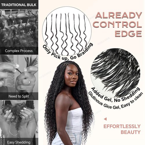 RHEANNA Pre-Divided Curly Bulk Human Hair For Boho Braids Loose Deep Wave Bulk Human Hair For Braiding Double Drawn Extensions (640 Roots)16inch/200g