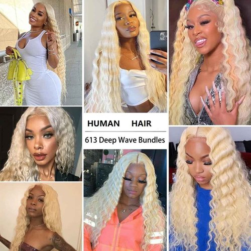 18 20 22 Inch Deep Wave Human Hair Bundles Blonde 613 Bundle Human Hair Extension Blonde Unprocessed Brazilian Virgin Quick Weave Hair Extension for Black Women