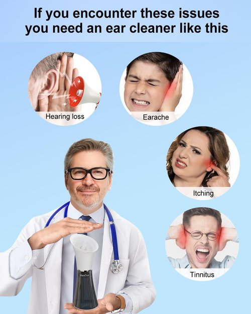 HeaDot Electric Ear Wax Removal Tool,Water Powered Ear Cleaner,Ear Cleaning Kit with 6 Tips,4 Pressure Settings,Safe & Effective for Ear Wax Buildup(White)