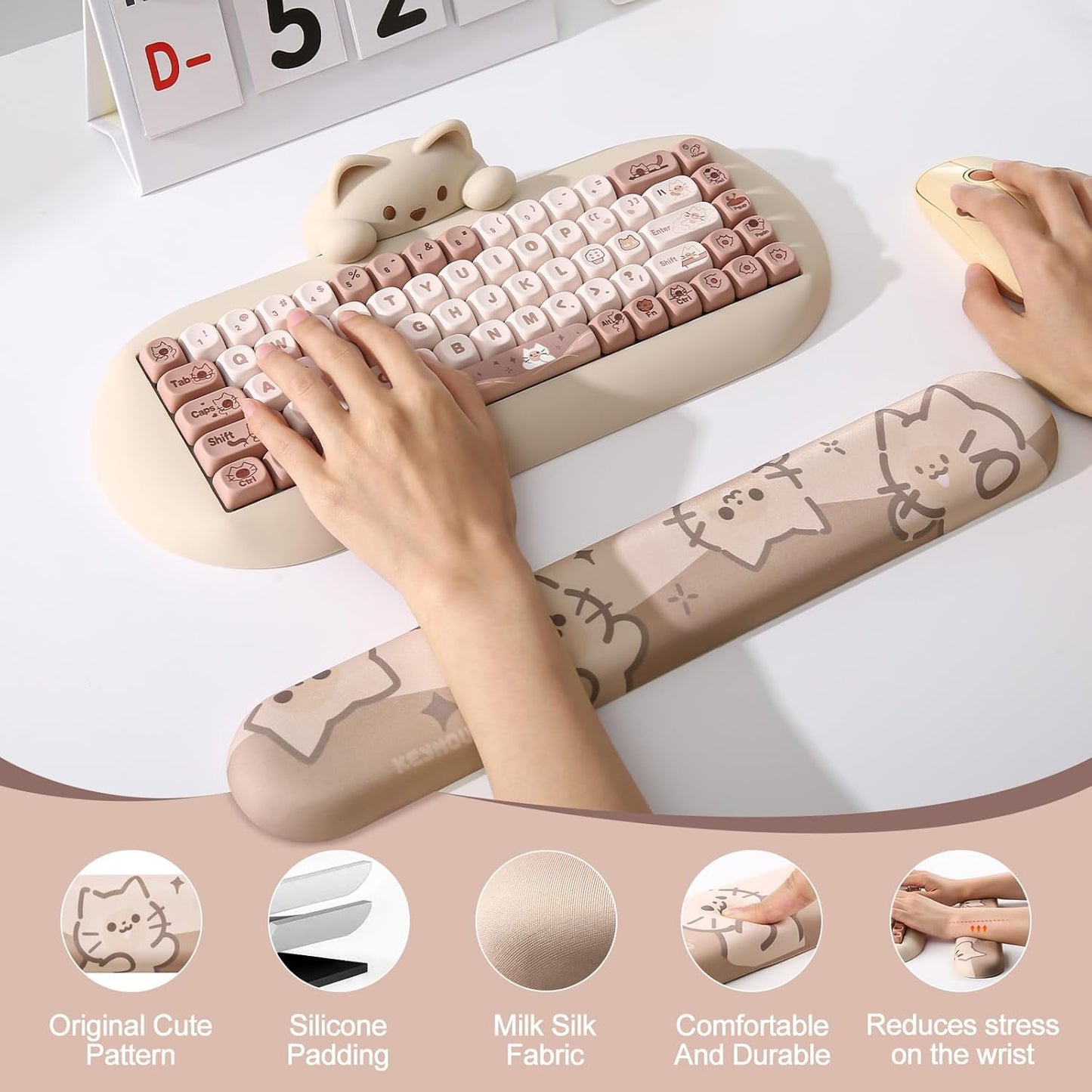 YUNZII YZ98 Gasket Mechanical Keyboard(Milk Switch, Black) Keyboard Wrist Rest(Cat)