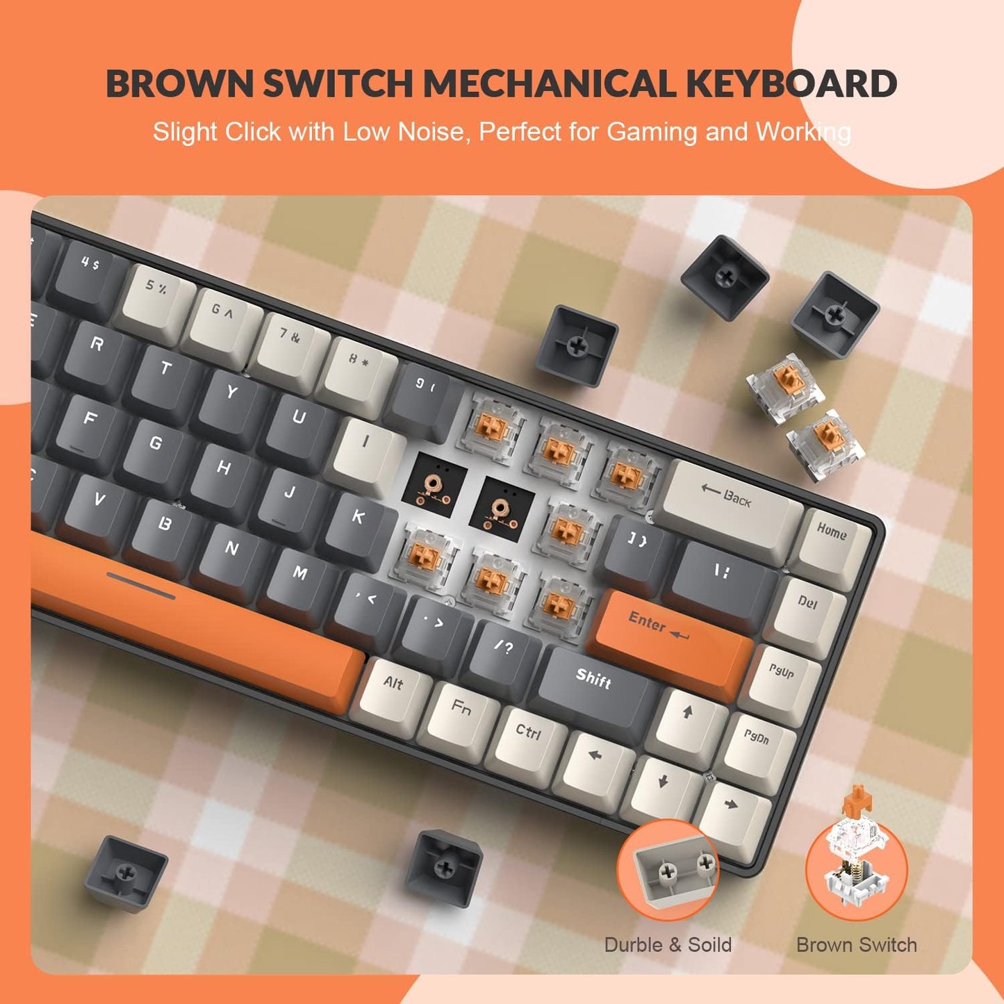 ZIYOU LANG RK-T8 Wired 65% Mechanical Gaming Keyboard with RGB LED Backlit Anti-ghosting TKL Mini 68 Key Custom Coiled C to A Cable Linear Red Switch for PS4 PS5 Xbox PC Mac Gamer(Gray/White/Orange)