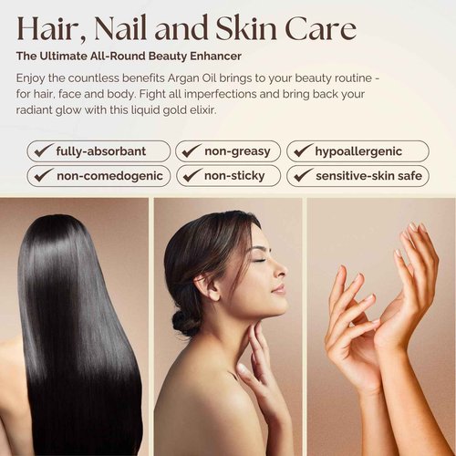 Essence Of Argan Moroccan Argan Oil for Hair, Skin & Nails - Natural Eco-Certified Cold Pressed Oil for Skin Moisturization - Non-Greasy Formula for Hair and Nail Growth - 1 Oz /30ml