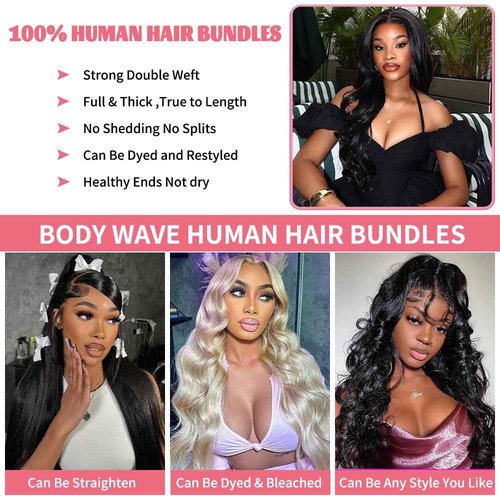 14A Human Hair Bundles 20 22 24 Inch Body Wave Bundles Human Hair 100% Unprocessed Brazilian Virgin Hair Body Wave 3 Bundles Human Hair Extensions for Women Natural Color Quick Weave