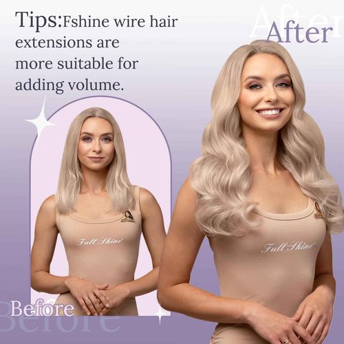 Fshine Invisible Wire Hair Extensions 18 Inch 80 G Ash Blonde Highlighted Bleach Blonde Fish Line Wire Human Hair Extensions Seamless Layered Hairpiece Clip ins for Women