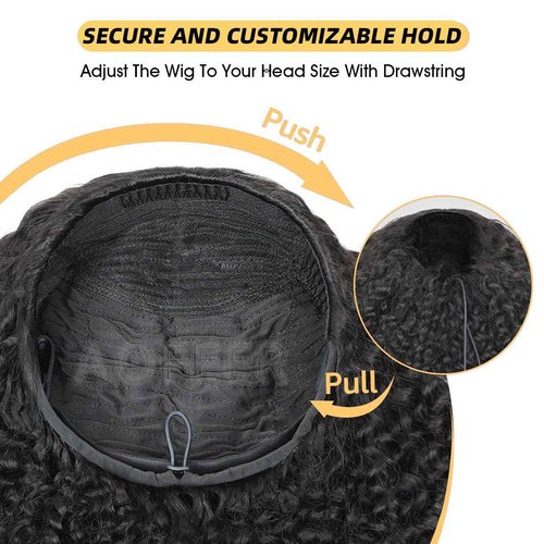 AOFEER Kinky Straight 3 in 1 Half Wig Human Hair 200 Density Upgrade Headband Wig No Glue Seamless Flip Over Yaki Straight Wig with Drawstring Wear and Go Glueless Wigs for Women 18 Inch