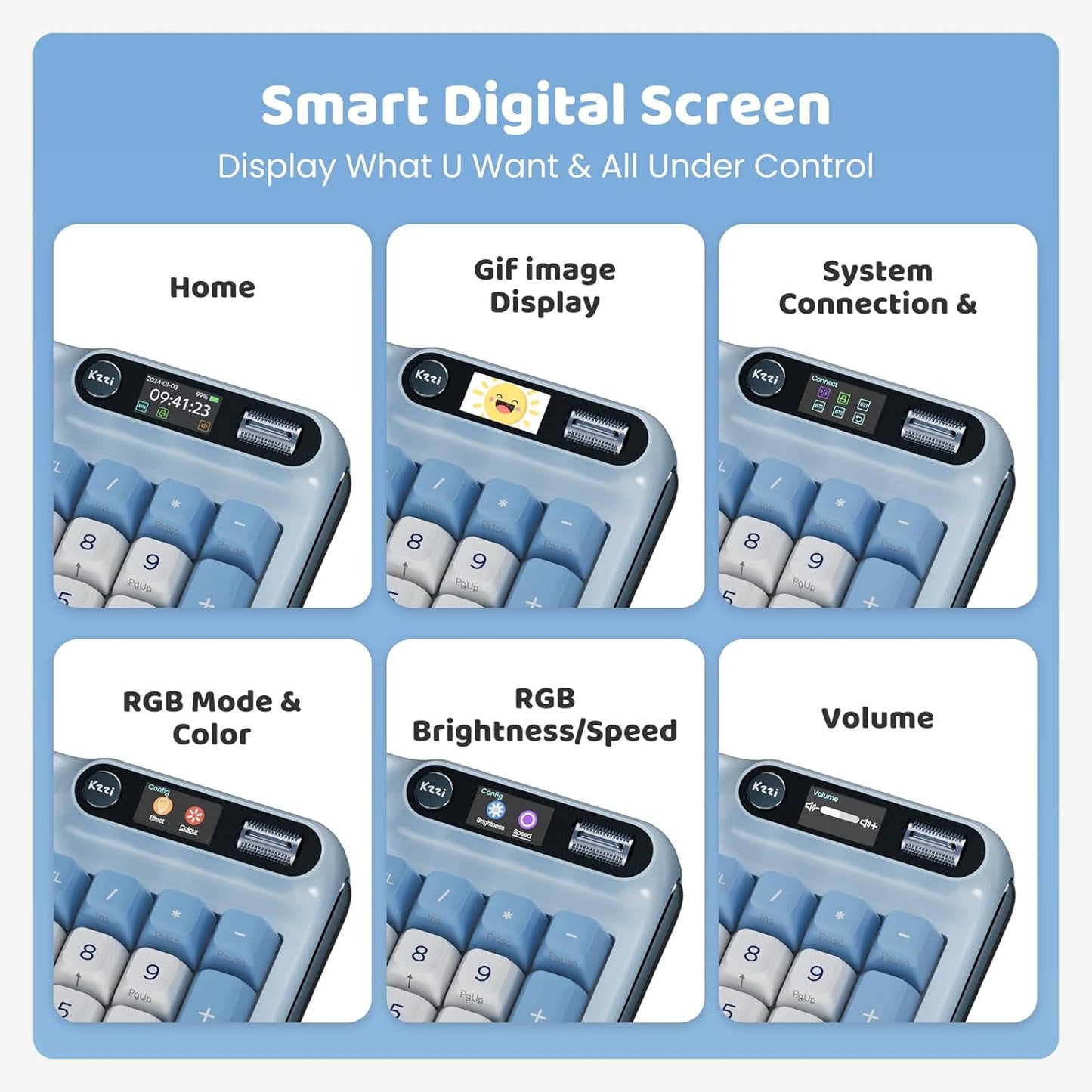 Z98 Creamy Keyboard, 94 Keys Wireless Mechanical Keyboard with Smart Display & Knob, Tri-Mode Connection