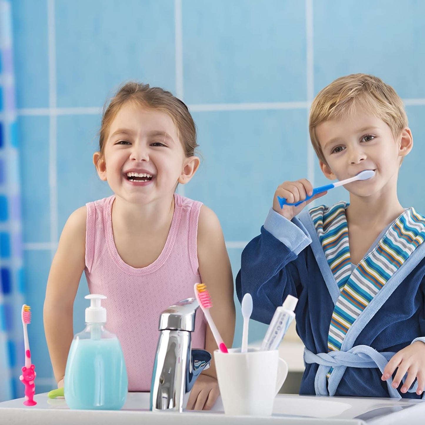 Gisdo 500 pcs Toddler Toothbrush Kids Toothbrush Individually Wrapped Toothbrushes for Age 2+ Children Toothbrush Set Soft Bristles Boys Girls Colorful Toothbrush with Suction Cup