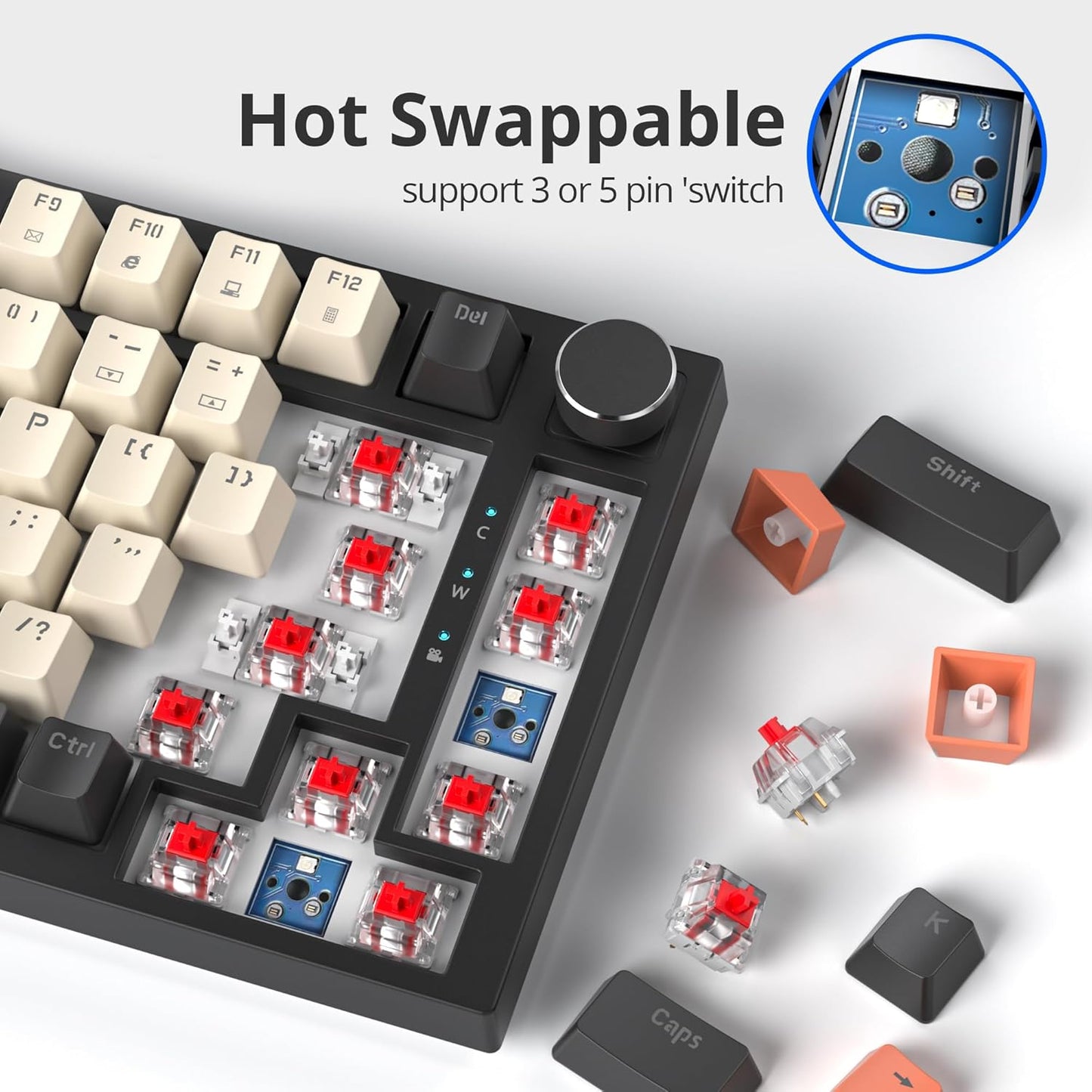 75 Percent Keyboard Gasket-Mounted with Sound Absorbing Pads, 82-Key Compact Wired RGB Mechanical Gaming Keyboard Hot-Swap Socket for Win, Dolch