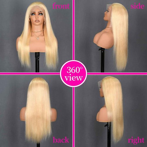 Anderade 613 Lace Front Wig with Human Hair, Blonde, Straight, Pre-Plucked Baby Hair, Lace Frontal, 26"