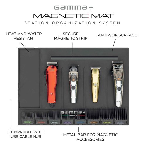 GAMMA+ Professional Barber Appliance Magnetic Mat and Station Organizer, Anti-Slip, Durable Heat Resistant Silicone, Hair Styling Tools, Black