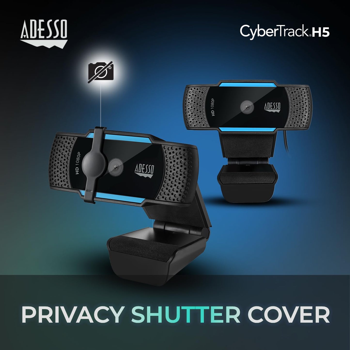 Adesso Cybertrack H5 1080p Hd USB Autofocus Webcam with Microphone, 1920 Pixels X 1080 Pixels, 2.1 Mpixels, Black