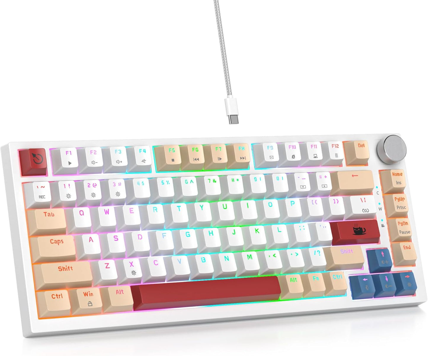 75 Percent Keyboard Gasket-Mounted with Sound Absorbing Pads, 82-Key Compact Wired RGB Mechanical Gaming Keyboard Hot-Swap Socket for Win, Fog Blue
