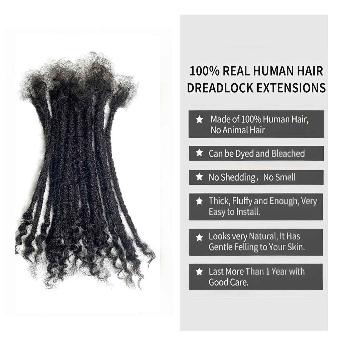 0.4cm Width Dreadlock Extensions 10 Inch 30 Strands 100% Permanent Human Hair Loc Extension with Curly Ends Natural Black Curly Locs Human Hair Can Be Dyed Bleached Curled And Twisted