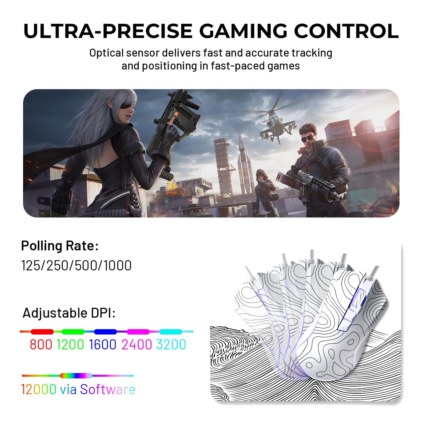 XVX G705 Wired Gaming Mouse, 12000 DPI RGB Gaming Mouse with 12 Backlit Modes & 7 Macro Buttons, PC Gaming Mice Support DIY Keybinding, Mouse Gamer Computer Mouse for Laptop PC Mac Windows,Topographic