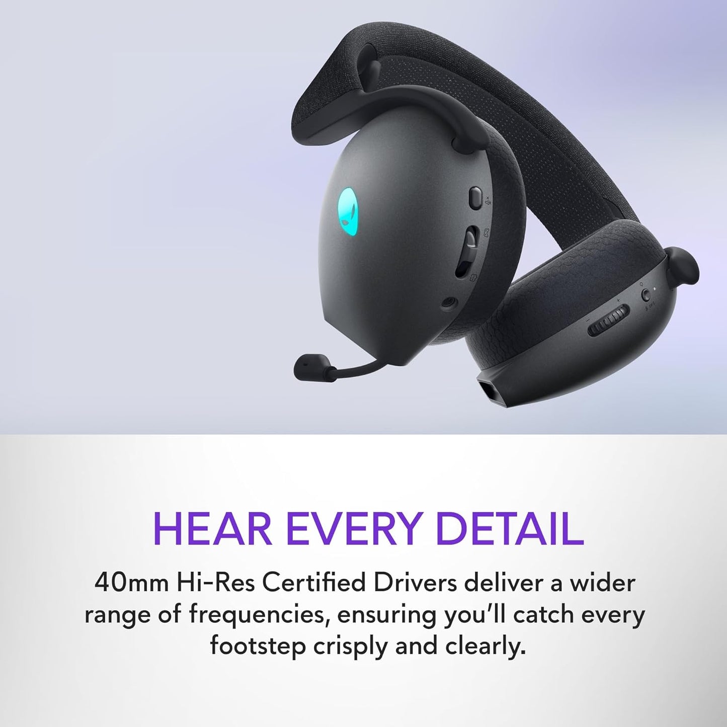 Alienware AW520H Wired Gaming Headset - Dolby Atmos, Unidirectional, AlienFX 16.8 Million RGB Colors, Microphone Mute, Volume On-headset Controls, 40mm Hi-Res Certified - Dark Side of the Moon