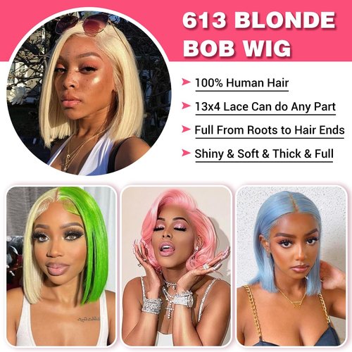 Rebecca Fashion Blonde Bob Wig Human Hair 613 Lace Front Wig Human Hair Bob 13X4 Blonde Lace Front Human Hair Wig Pre Plucked With Baby Hair 150% Denisty 12 inch