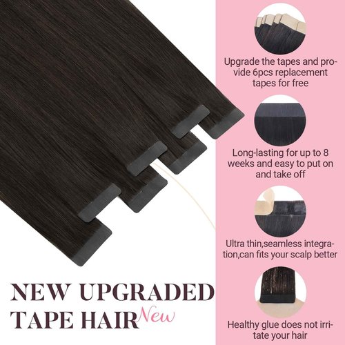 MAXITA Tape in Hair Extensions Human Hair Dark Brown 22 Inch 100g 40pcs Remy Human Hair Extensions Straight Seamless Tape in Skin Weft Extensions for Women