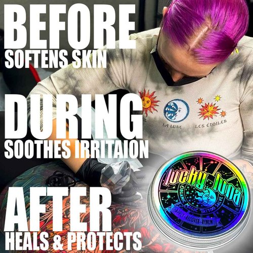 LuckyLuna Organic Tattoo Aftercare,48ct Individual units for ReSale in Dispenser Box, All-Natural, No-Petroleum Balm, Fragrance-Free, Brightener Moisturizer for Color Longevity