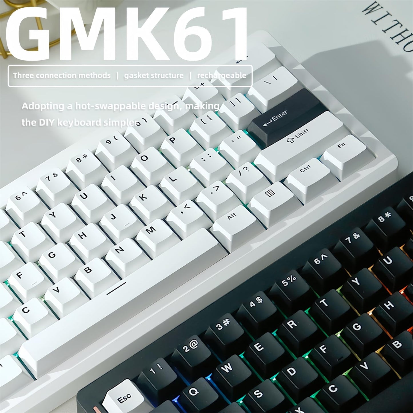 ZMX GMK61 60% Wireless Mechanical Keyboard,Tri-Mode BT5.0/2.4G/USB-C Wired RGB Backlit Gaming Keyboard Hot-Swappable Linear Switch Gasket Keyboard Mini 61 Keys Custom Keyboard with Software (Black)