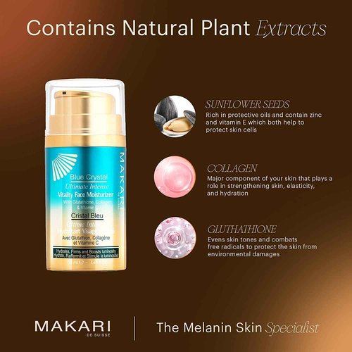 MAKARI Ultimate Intense Blue Crystal Skin Care Duo: Body Lotion (16.8 oz) & Face Moisturizer (50 ml) | Glutathione & Collagen-Enriched for Hydrating, Revitalizing | Ideal for All Skin Types