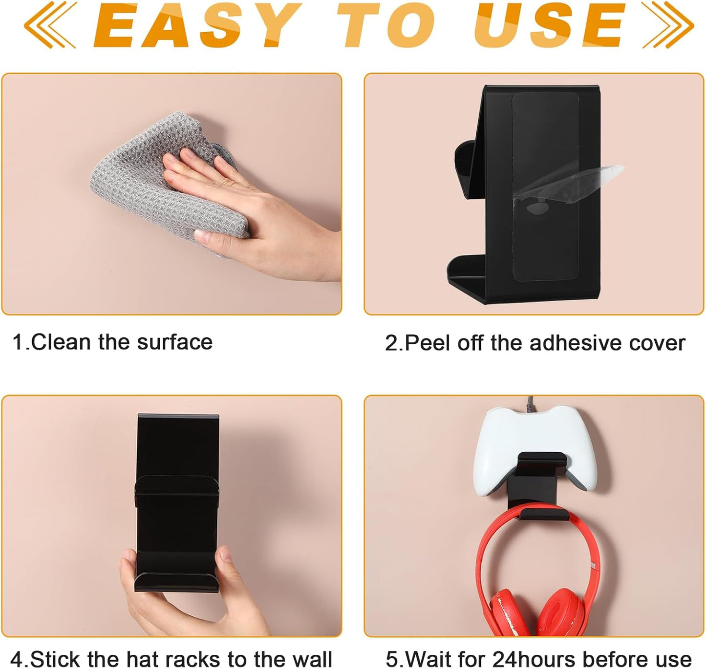 6 Pcs Headphone Wall Hangers 2 in 1 Adhesive Gaming Headset Holder Hooks for Wall Mount Strong Universal Stand Hooks for Most Headphone Controller, Hat, Baseball Caps, Closet, Door