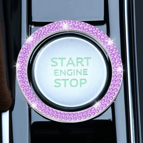 LivTee 2 PCS Crystal Double Rhinestone Car Engine Start Stop Decoration Ring, Bling Car Interior Accessories for Women, Push to Start Button Cover Sticker, Automotive Decals, Purple